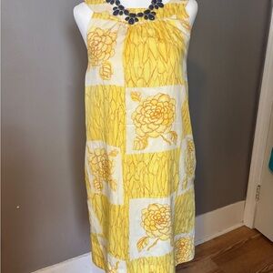 Anthropologie Postage Stamp Yellow floral silk shift dress